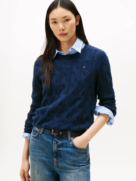 Zdjęcie produktu Tommy Hilfiger Wełniany sweter | Regular Fit granatowy