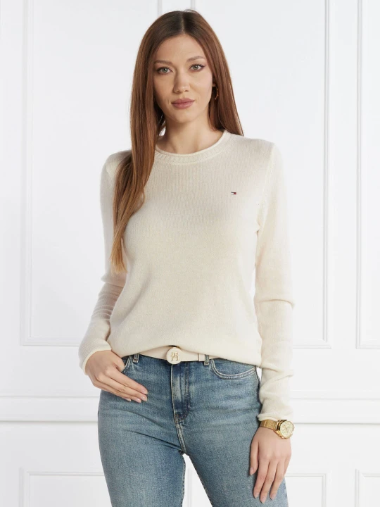Zdjęcie produktu Tommy Hilfiger Wełniany sweter SOFT C-NK | Regular Fit kremowy