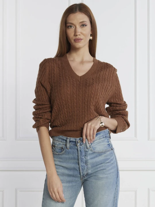 Zdjęcie produktu Tommy Hilfiger Wełniany sweter SOFT CABLE | Regular Fit brązowy
