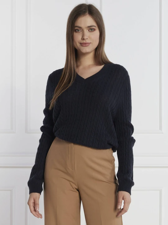Zdjęcie produktu Tommy Hilfiger Wełniany sweter SOFT CABLE | Regular Fit granatowy