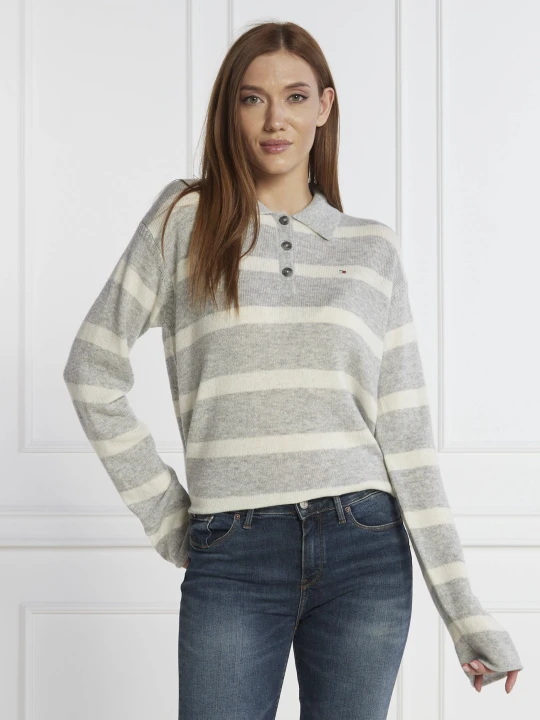 Zdjęcie produktu Tommy Hilfiger Wełniany sweter SOFT WOOL POLO-NK SWEATER | Regular Fit szary
