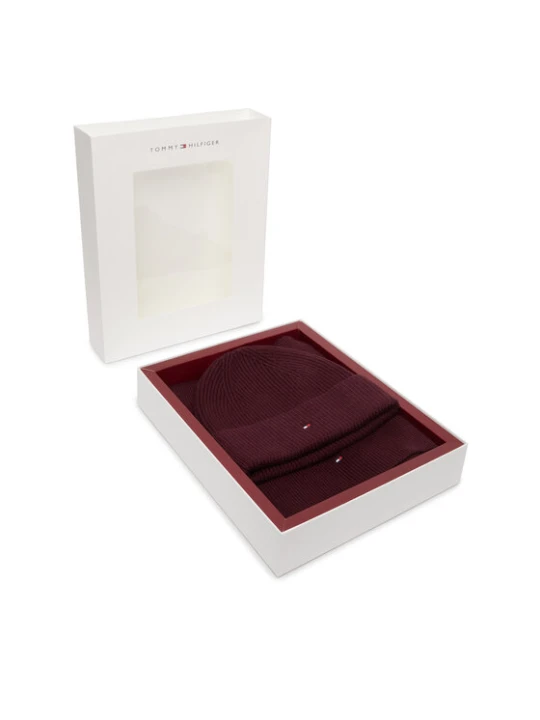 Zdjęcie produktu Tommy Hilfiger Zestaw szalik i czapka AW0AW19136 Bordowy
