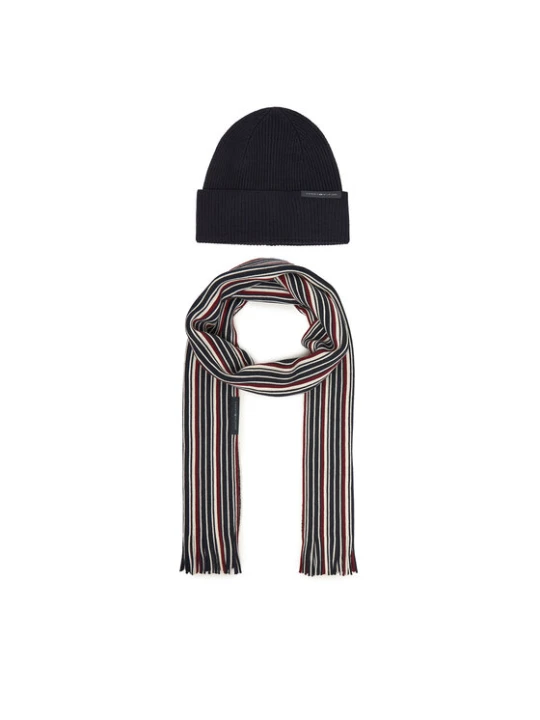 Zdjęcie produktu Tommy Hilfiger Zestaw Szalik i Czapka Th Corp Love AM0AM12939 Granatowy