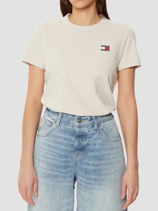 Zdjęcie produktu TOMMY JEANS Beżowy damski t-shirt z małym logo, Rozmiar S