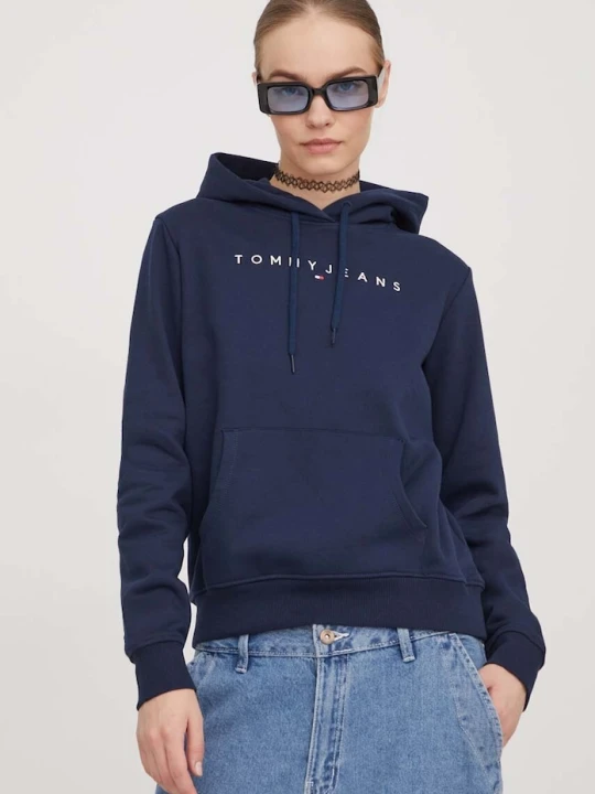 Zdjęcie produktu Tommy Jeans bluza z kapturem damska bawełniana z elastanem granatowy