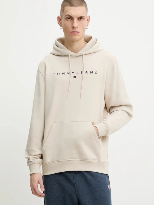 Zdjęcie produktu Tommy Jeans bluza z kapturem męska z bawełną beżowy
