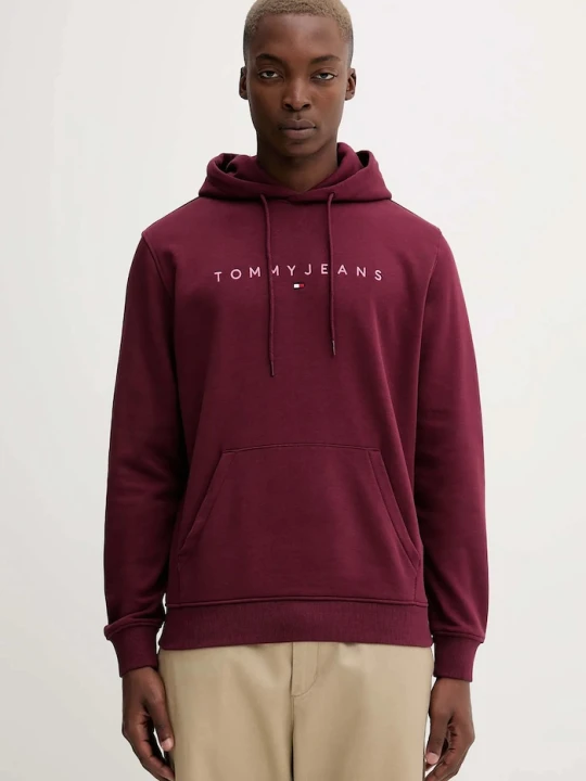 Zdjęcie produktu Tommy Jeans bluza z kapturem męska z bawełną bordowy