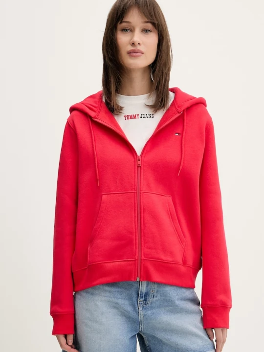Zdjęcie produktu Tommy Jeans bluza rozpinana damska z bawełną czerwony