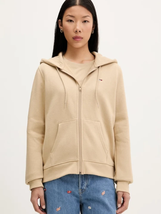 Zdjęcie produktu Tommy Jeans bluza rozpinana damska z bawełną beżowy