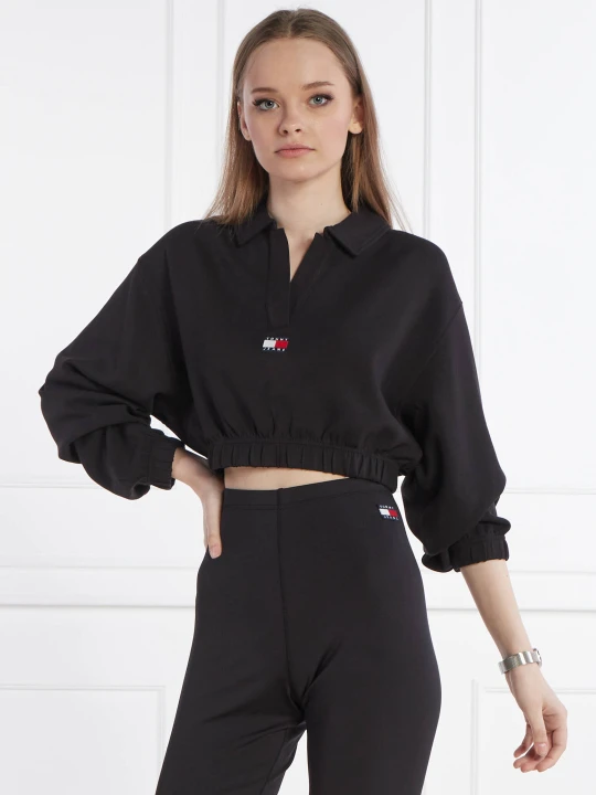 Zdjęcie produktu Tommy Jeans Bluza TJW SPR CRP DRAPEY BADGE POLO | Cropped Fit czarny