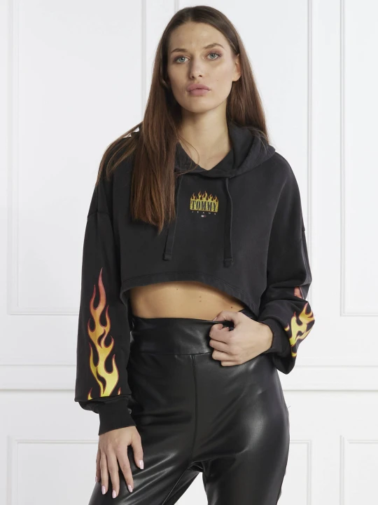 Zdjęcie produktu Tommy Jeans Bluza VINTAGE FLAME HOODIE | Cropped Fit czarny