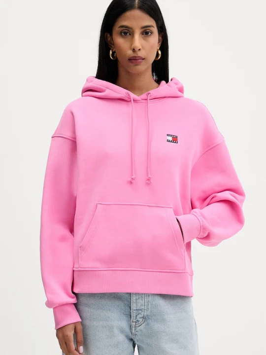 Zdjęcie produktu Tommy Jeans bluza z kapturem damska bawełniana różowy