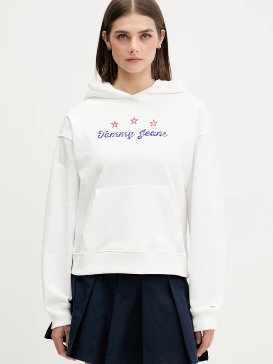 Zdjęcie produktu Tommy Jeans bluza z kapturem damska bawełniana biały