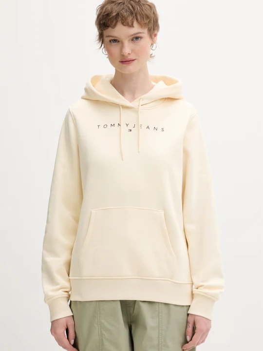 Zdjęcie produktu Tommy Jeans bluza z kapturem damska bawełniana z elastanem beżowy