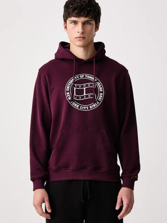 Zdjęcie produktu Tommy Jeans bluza z kapturem męska bawełniana bordowy