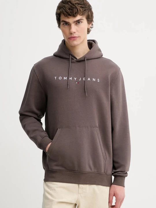 Zdjęcie produktu Tommy Jeans bluza z kapturem męska z bawełną brązowy