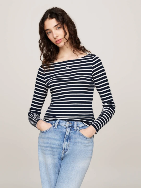 Zdjęcie produktu Tommy Jeans Bluzka BRETON | Slim Fit granatowy