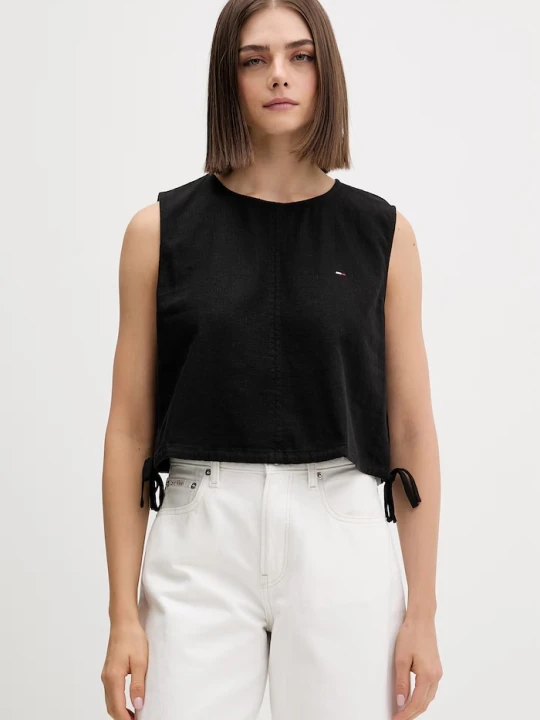 Zdjęcie produktu Tommy Jeans bluzka damska z lnem czarny