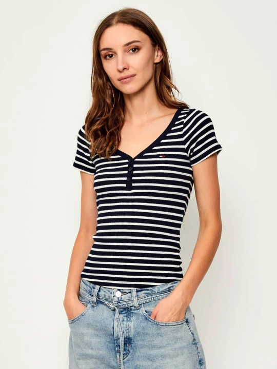 Zdjęcie produktu Tommy Jeans Bluzka HENLEY | Slim Fit granatowy