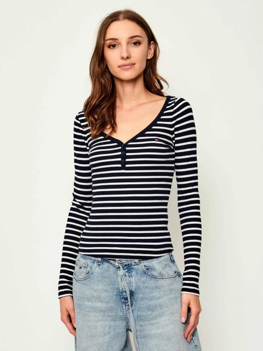 Zdjęcie produktu Tommy Jeans Bluzka HENLEY | Slim Fit granatowy