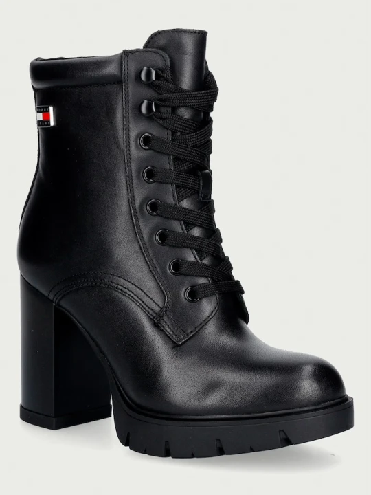Zdjęcie produktu Tommy Jeans botki na wysokim obcasie damskie skórzane TJW LACE UP HIGH HEEL BOOTS czarny