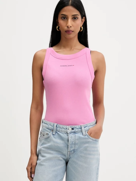 Zdjęcie produktu Tommy Jeans crop top damski bawełniany z elastanem różowy