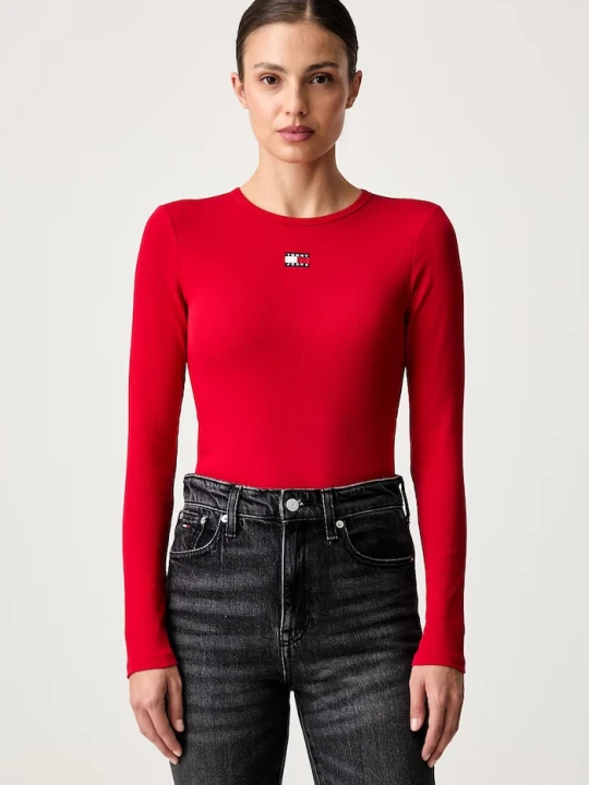 Zdjęcie produktu Tommy Jeans longsleeve damski bawełniany z elastanem czerwony