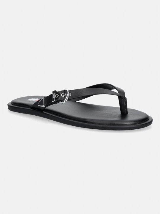 Zdjęcie produktu Tommy Jeans japonki damskie skórzane TJW FLAT LEATHER SANDALS czarny