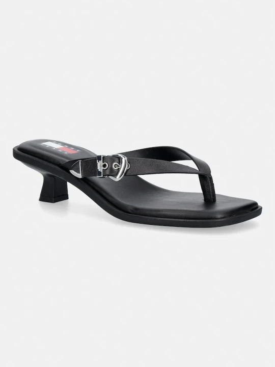 Zdjęcie produktu Tommy Jeans japonki damskie skórzane TJW KITTEN HEEL LEATHER SANDALS czarny