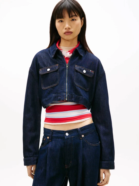 Zdjęcie produktu Tommy Jeans Jeansowa kurtka BJ4054 | Cropped Fit granatowy