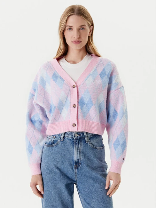 Zdjęcie produktu Tommy Jeans Kardigan Argyle DW0DW21180 Różowy Relaxed Fit