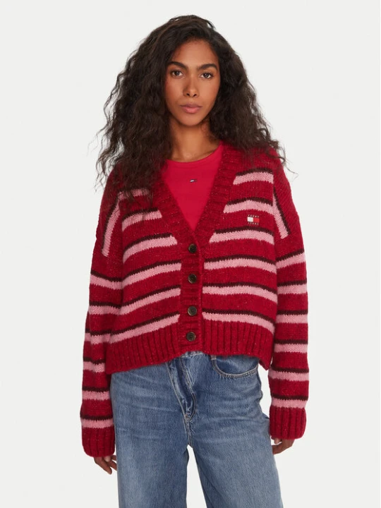 Zdjęcie produktu Tommy Jeans Kardigan Badge DW0DW21678 Czerwony Relaxed Fit
