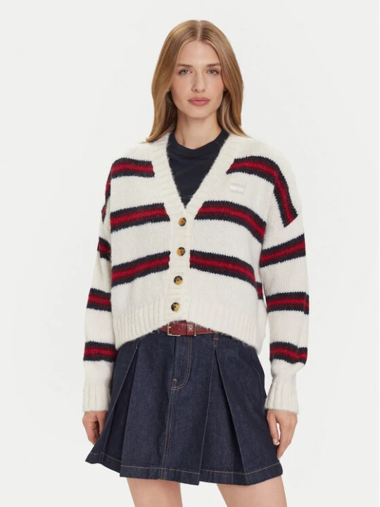 Zdjęcie produktu Tommy Jeans Kardigan Badge DW0DW21678 Écru Relaxed Fit Kremowy
