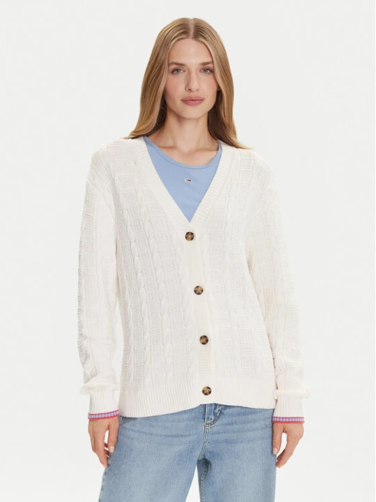 Zdjęcie produktu Tommy Jeans Kardigan Cable DW0DW21681 Écru Relaxed Fit Kremowy