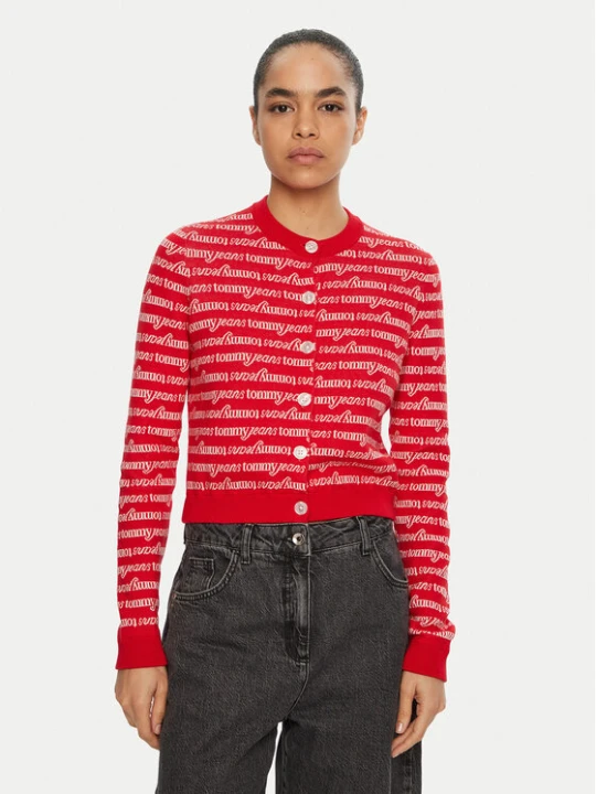 Zdjęcie produktu Tommy Jeans Kardigan DW0DW19340 Czerwony Slim Fit