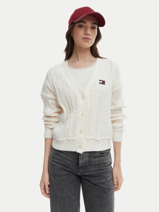 Zdjęcie produktu Tommy Jeans Kardigan DW0DW23024 Écru Regular Fit Kremowy