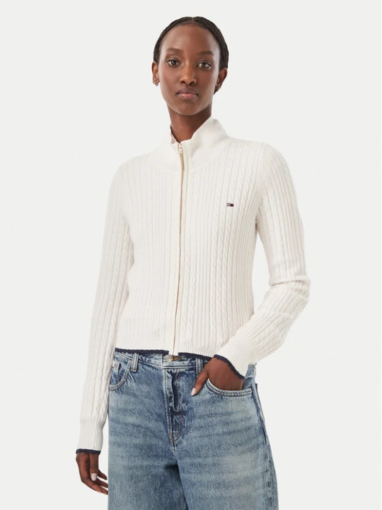 Zdjęcie produktu Tommy Jeans Kardigan DW0DW23355 Kremowy Slim Fit