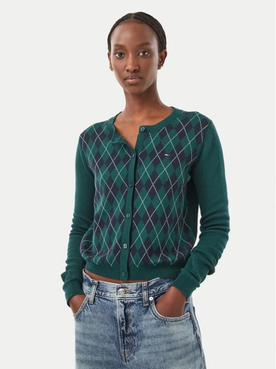 Zdjęcie produktu Tommy Jeans Kardigan Essential DW0DW23363 Zielony ciemny Regular Fit