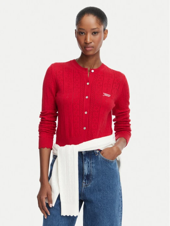 Zdjęcie produktu Tommy Jeans Kardigan Pointelle DW0DW22931 Czerwony Regular Fit