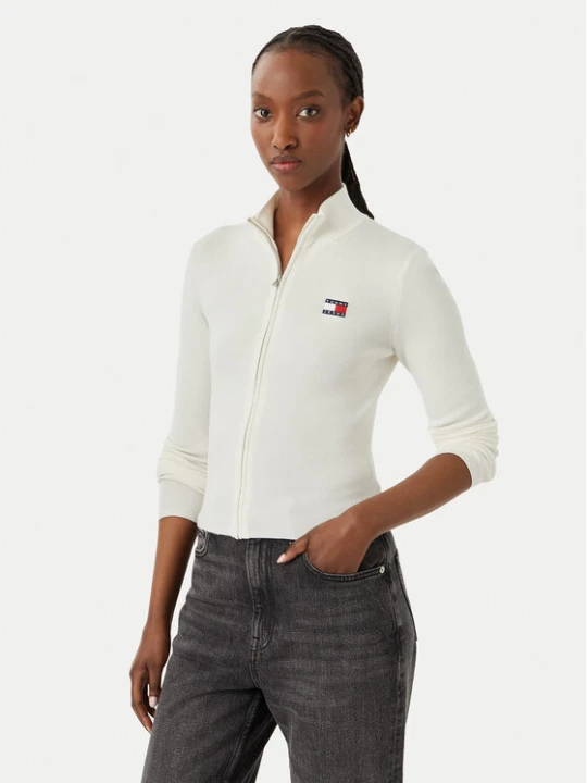Zdjęcie produktu Tommy Jeans Kardigan Tjw Zip High Neck Cardigan Ext DW0DW20967 Biały Slim Fit
