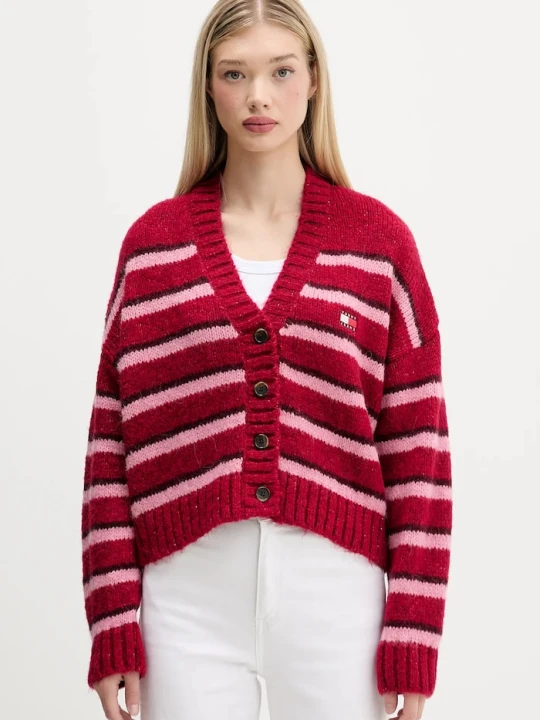 Zdjęcie produktu Tommy Jeans kardigan z domieszką wełny różowy