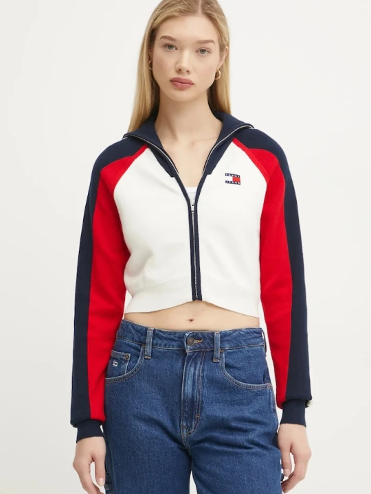 Zdjęcie produktu Tommy Jeans kardigan z domieszką wełny beżowy