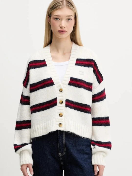 Zdjęcie produktu Tommy Jeans kardigan z domieszką wełny beżowy