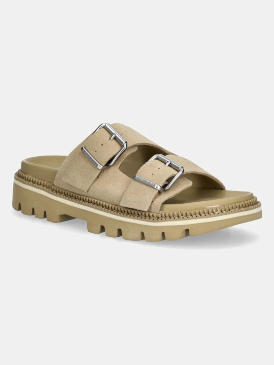 Zdjęcie produktu Tommy Jeans klapki zamszowe DOUBLE STRAP SANDAL SUEDE beżowy