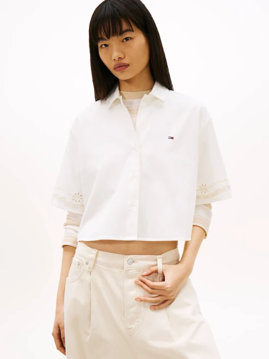 Zdjęcie produktu Tommy Jeans Koszula | Cropped Fit | z dodatkiem lnu ecru