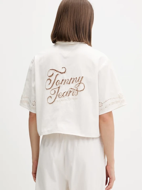 Zdjęcie produktu Tommy Jeans koszula damska z dodatkiem lnu beżowy