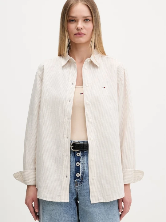 Zdjęcie produktu Tommy Jeans koszula damska z lnem beżowy