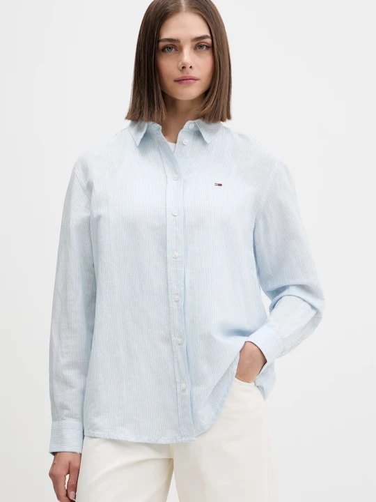 Zdjęcie produktu Tommy Jeans koszula damska z lnem niebieski