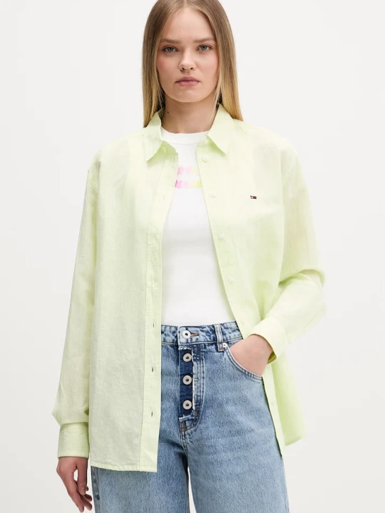 Zdjęcie produktu Tommy Jeans koszula damska z lnem zielony