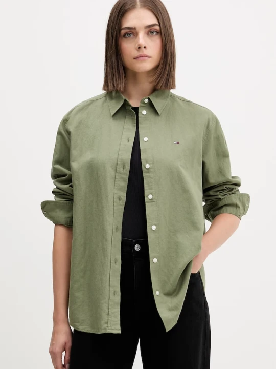 Zdjęcie produktu Tommy Jeans koszula damska z lnem zielony